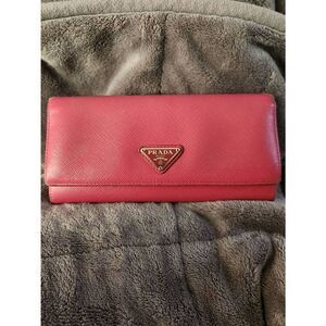Prada Pink Saffiano Leather Continental Double Snap Long Wallet WITH INSERT AND